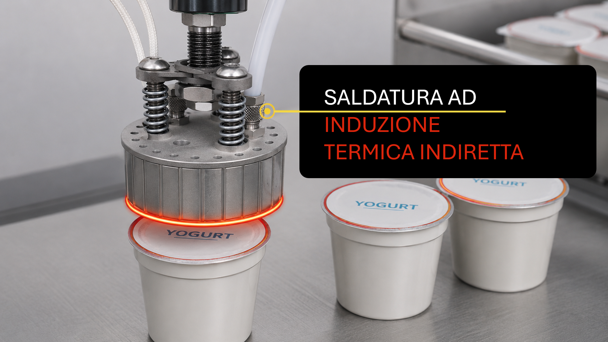 Confezionamento yogurt con saldatore E-llum